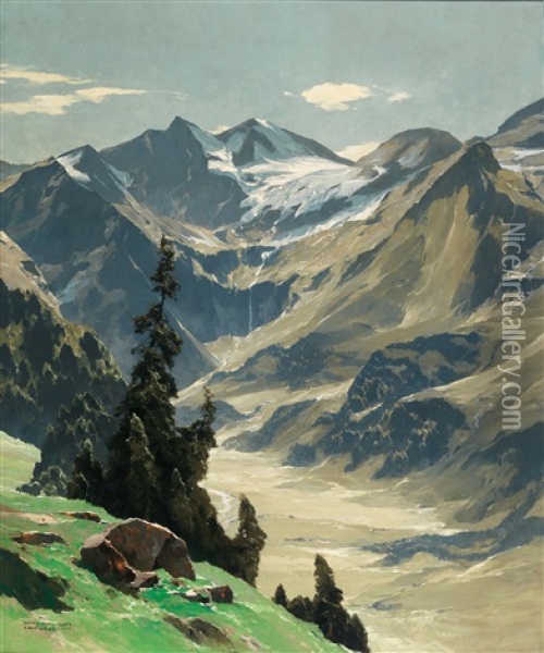 View Of The Fuscherkarkopf With Breitkopf And Sonnenwelleck In The Hohe Tauern Oil Painting - Hans Maurus