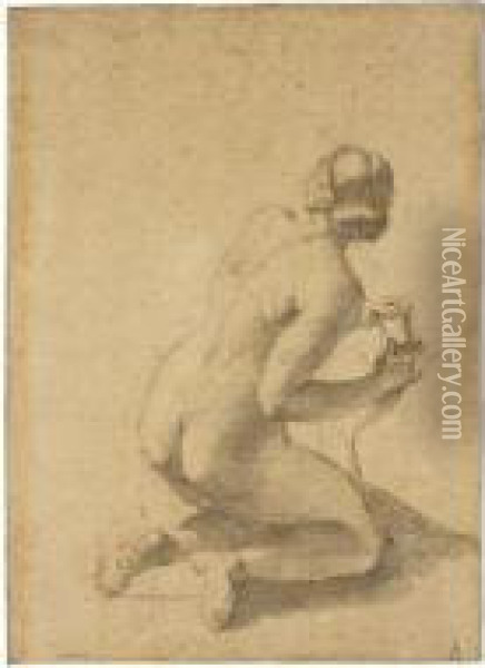 Study Of A Kneeling Female Nude Oil Painting - Giovanni Battista (Baciccio) Gaulli