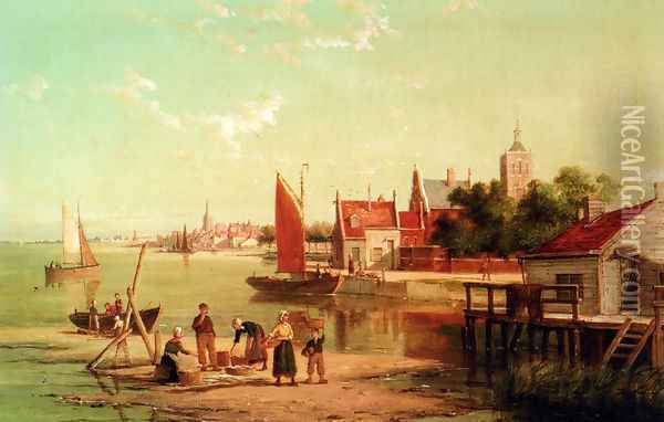 On The River Amstel, Amsterdam, Holland Oil Painting - William Raymond Dommersen