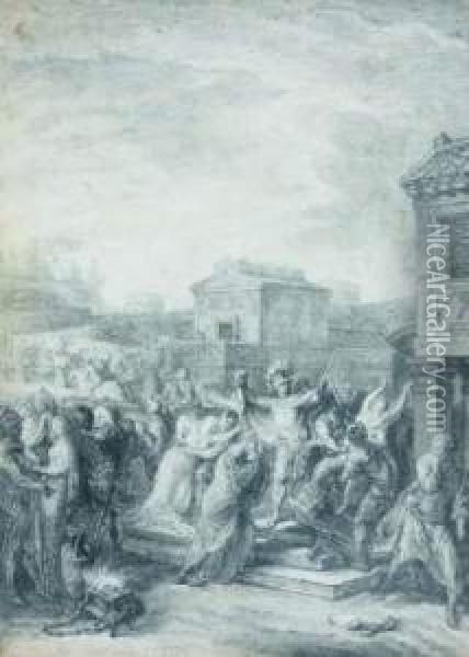 Le Combat Des Romains Et Des Sabins Termine Par Les Sabines Oil Painting - Gabriel De Saint Aubin