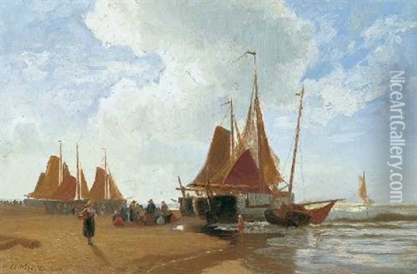 Segelschiffe Am Strand Oil Painting - Hermann Mevius