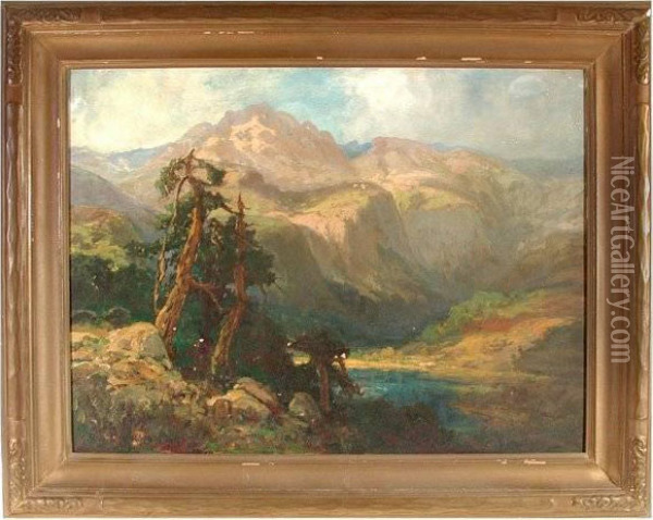 California Mountain Lakeslandscape Oil Painting - Ralph Davidson Miller