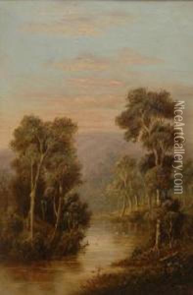 Mount Juliet From The Watts River Healesville Oil Painting - William Wackenbath Short