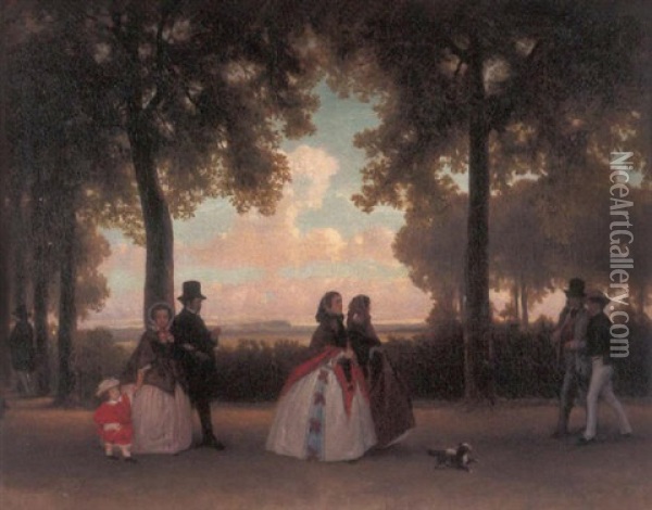 Early Evening Promenade Oil Painting - Florent Nicolas Crabeels