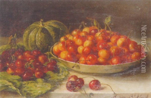 Still Life With Cherries And A Pumpkin On A Table Oil Painting - Maria (Johanna Jacoba Gerard Beelaerts van Bloklan