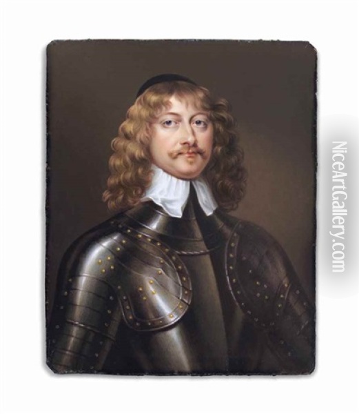 James Graham, 1st Marquis Of Montrose (1612-1650), In Gilt-studded Armour And White Lawn Collar, Black Skull Cap In His Curling Fair Hair, Small Beard And Moustache Oil Painting - Henry-Pierce Bone