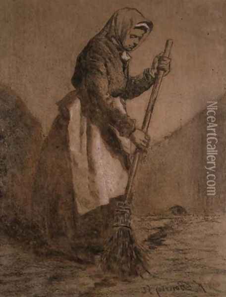 Woman Sweeping, 1856 Oil Painting - Francois Bonvin