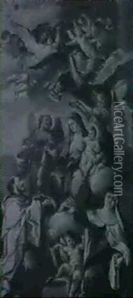 La Vierge Remettant Le Scapulaire A Saint Simon Stock En    Presence De Sainte Claire Oil Painting - Sebastiano Conca