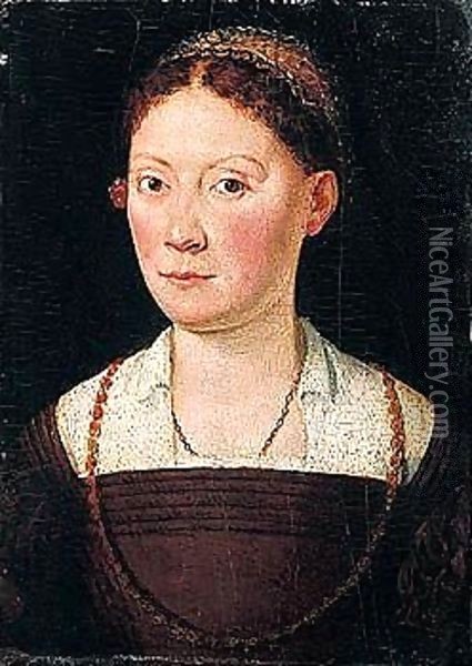 Portrait of a lady, half-length, wearing a brown dress Oil Painting - Sofonisba Anguissola