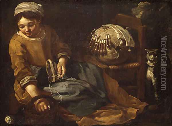 The Lacemaker Oil Painting - Bernhard Keil
