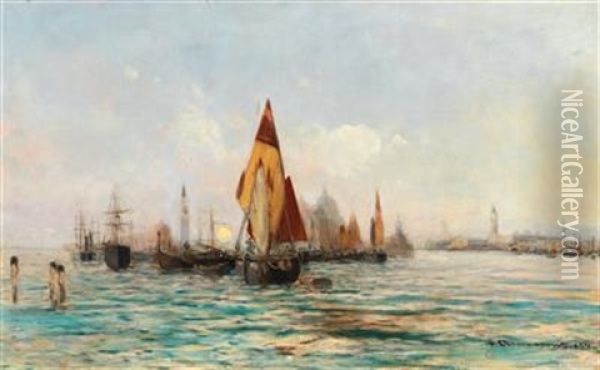 Fishing Boats Near Venice Oil Painting - Theodore von Ehrmanns