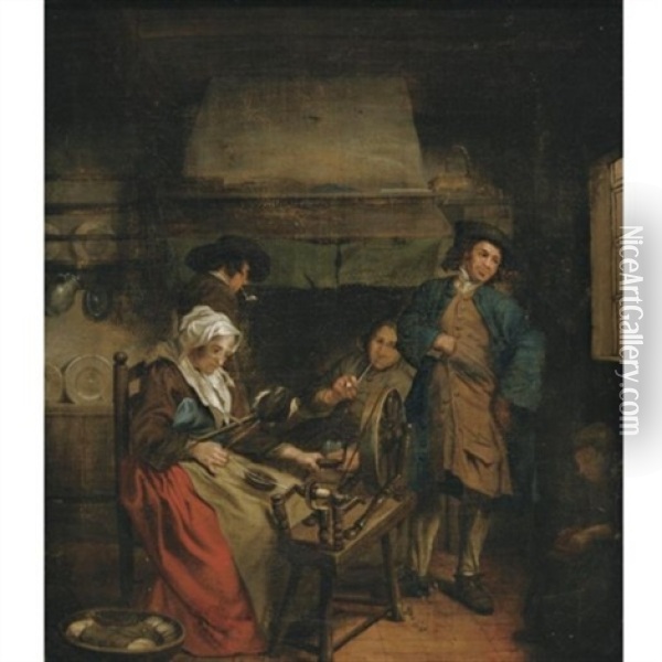 Horemans_jan Josef Interior With Figures By A Fireplace Oil Painting - Jan Josef Horemans the Younger
