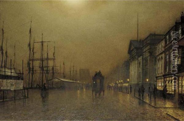 Liverpool By Gaslight Oil Painting - John Atkinson Grimshaw