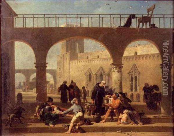 Une Place A Rome Oil Painting - Nicolas Antoine Taunay