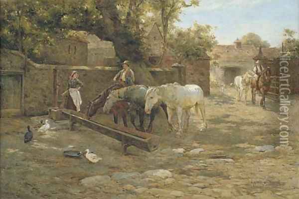 The Drinking Trough Oil Painting - Harold Swanwick