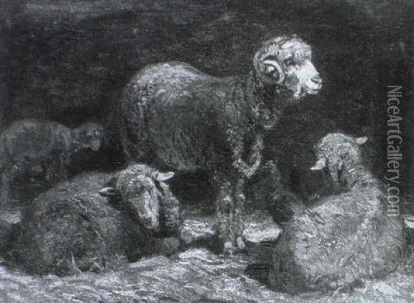 Schafe Im Stall Oil Painting - Albert Heinrich Brendel