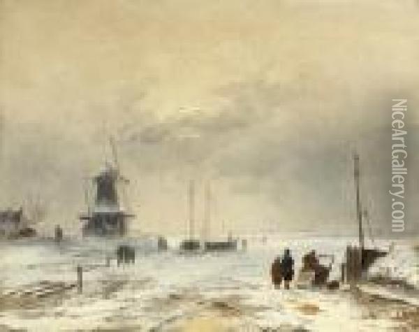 A Cold Afternoon In Winter Oil Painting - Charles Henri Leickert
