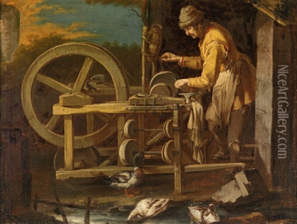 Der Scherenschleifer Oil Painting - Giacomo Francesco Cipper