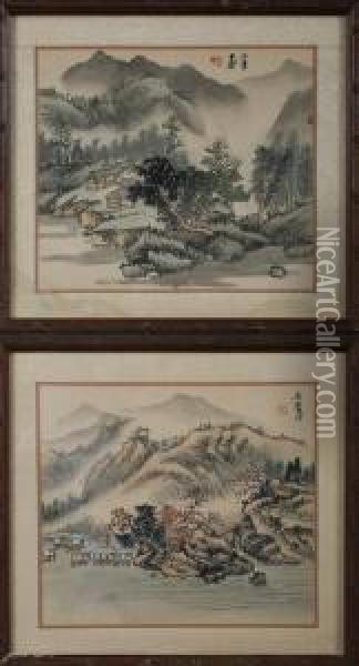 Two Riverscapes Oil Painting - Shi Xiang