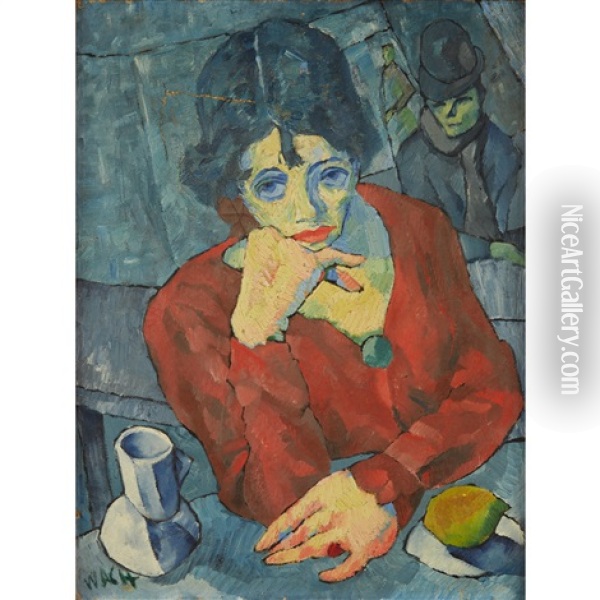 Woman In A Cafe Oil Painting - Aloys (Wachlmayr) Wach
