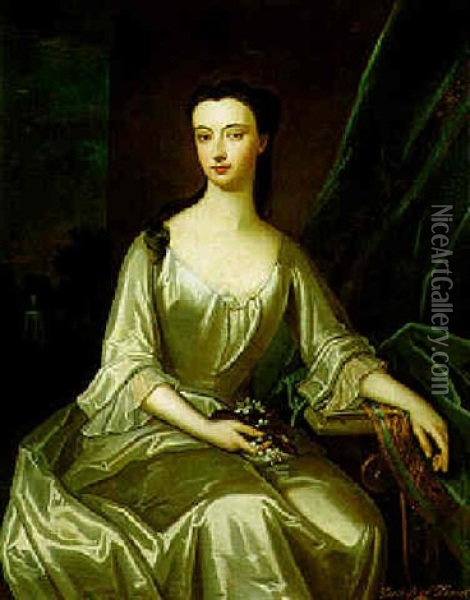 Portrait Of Elizabeth, Duchess Of Dorset, Holding Flowers Oil Painting - Charles d' Agar