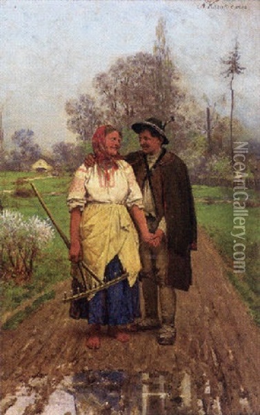 Verliebtes Bauernpaar Oil Painting - Anton Kozakiewicz
