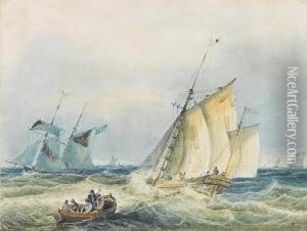 Commercial Traders In Choppy Seas Oil Painting - Reginald T. Jones
