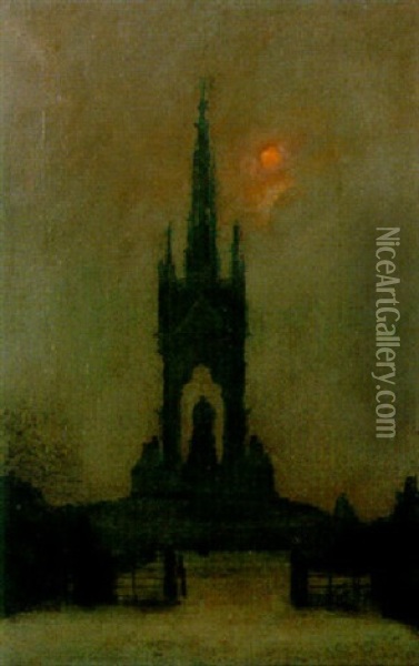 Winter Sun Over The Albert Memorial Oil Painting - Henry Tonks