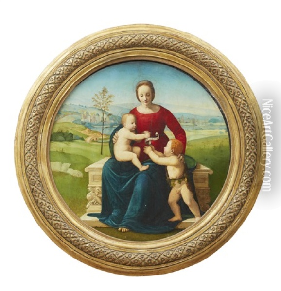 Madonna Med Jesusbarnet Och Johannes Doparen Som Barn Oil Painting - Giuliano Bugiardini