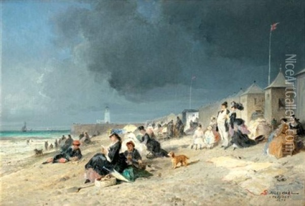 La Plage Du Treport Oil Painting - Jules Achille Noel