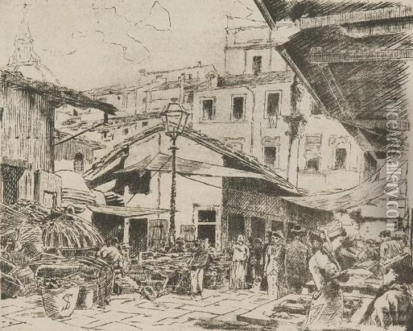 Mercato Vecchio Oil Painting - Telemaco Signorini