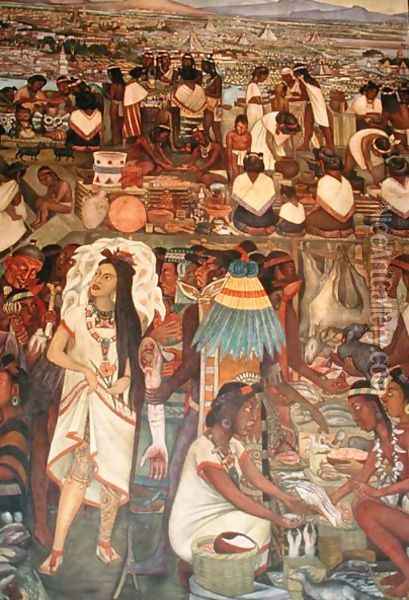 The Market of Tlatelolco (detail from the series Epic of the Mexican People) 1929-35 ( Oil Painting - Diego Rivera