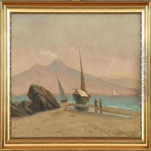 Costal Scenery With Persons Oil Painting - Alfred Theodor Olsen