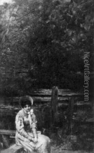 Woman Sitting On A Park Bench Oil Painting - William A. Breakspeare