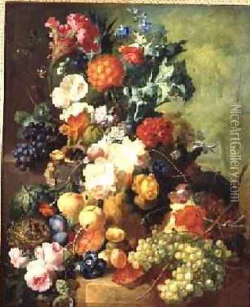 Still Life with Flowers and Fruit Oil Painting - Jan van Os