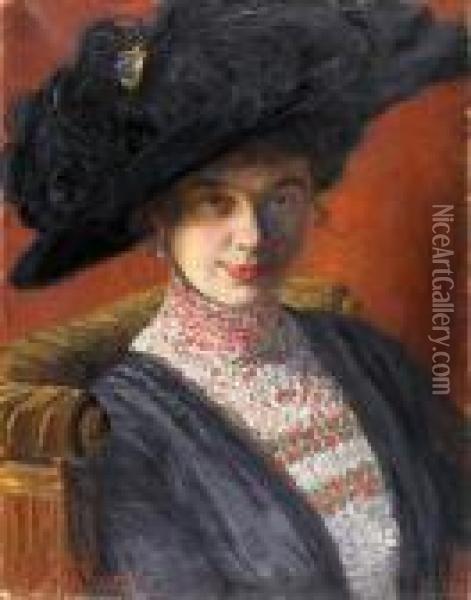 Portret Starosciny Amelii Bienieckiej, 1912 R. Oil Painting - Jozef Mecina-Krzesz