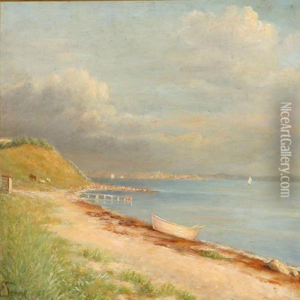 Coastal Scene With A Rowboat On The Beach Oil Painting - Wenzel Ulrik Tornoe