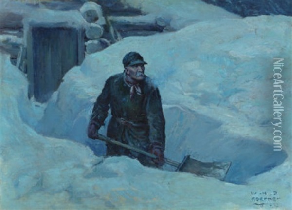 Shoveling Out (the Saturday Evening Post Illustration) Oil Painting - William Henry Dethlef Koerner