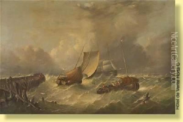 L'arrivee Des Pecheurs Pendant L'orage Oil Painting - William Harry Williamson