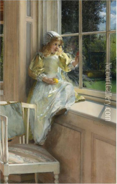 A Looking Out O'window, Sunshine Oil Painting - Laura Theresa Epps Alma-Tadema
