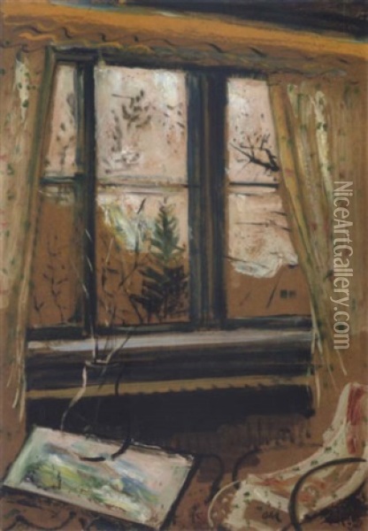 Fensterausblick Auf Winterliche Landschaft Oil Painting - Oskar Moll