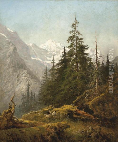 The Wetterhorn From Above Rosenlani Oil Painting - Benjamin Williams Leader