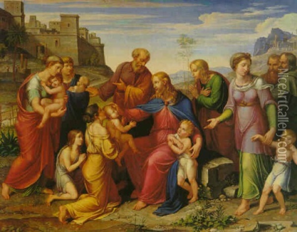 Christ Blessing The Children Oil Painting - Johann Christian Riepenhausen