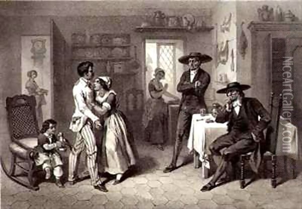 George and Eliza with the Quakers, plate 7 from 'Uncle Tom's Cabin' Oil Painting - Adolphe Jean-Baptiste Bayot
