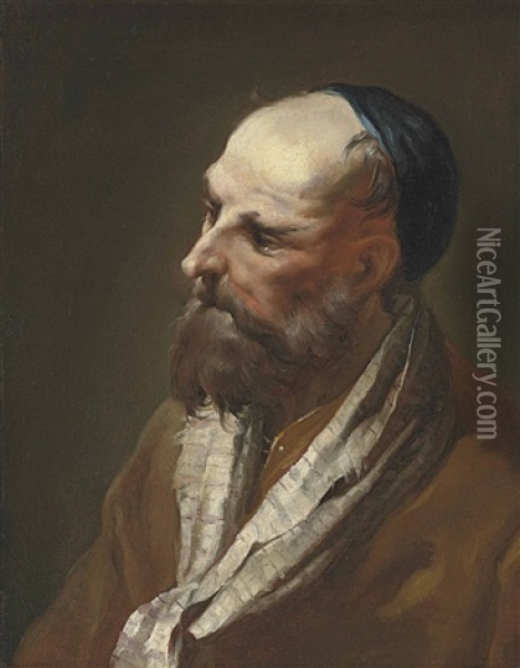 Study Of A Bearded Man, Wearing A Skull-cap Oil Painting - Nicola Grassi