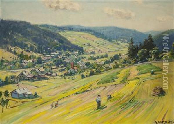A Village In The Foothills Oil Painting - Stanislav Lolek