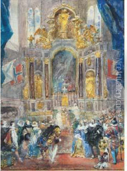 Scene Historique Dans L'eglise Saint Remi De Dieppe Oil Painting - Eugene Louis Lami