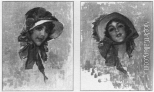 Head Of A Woman Wearing A Large Bonnet Oil Painting - Joseph A. Maturo