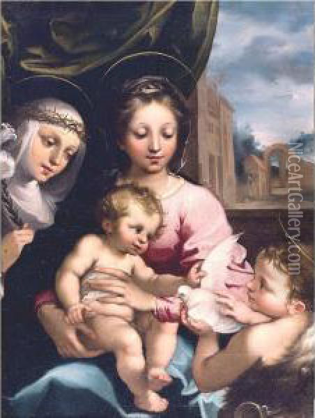 The Madonna And Child With The 
Infant Saint John The Baptist And Saint Catherine Of Siena Oil Painting - Rutilio Lorenzo Di Manetti