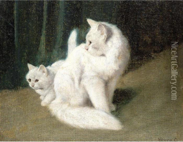 Mother And Kitten Oil Painting - Arthur Heyer